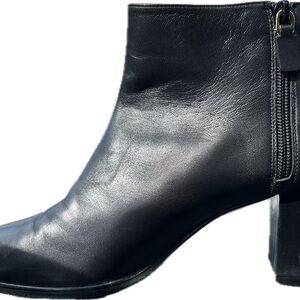 Stuart Weitzman Black Leather Ankle Boot with Side Zip